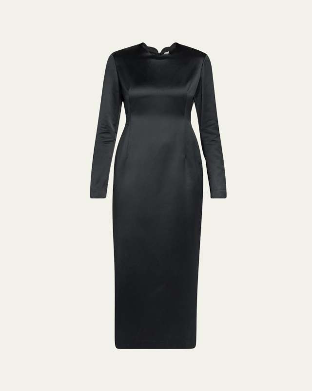 Mitzi Long-Sleeve Silk Satin Dress